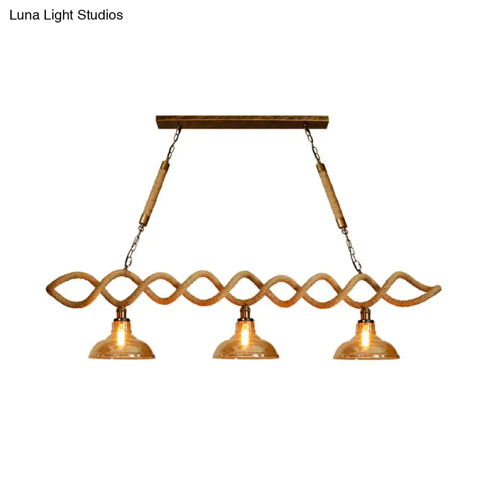 DecorBites Vintage amber glass ceiling light with wooden mount, braided rope suspension, 3 shades, fixture width and height