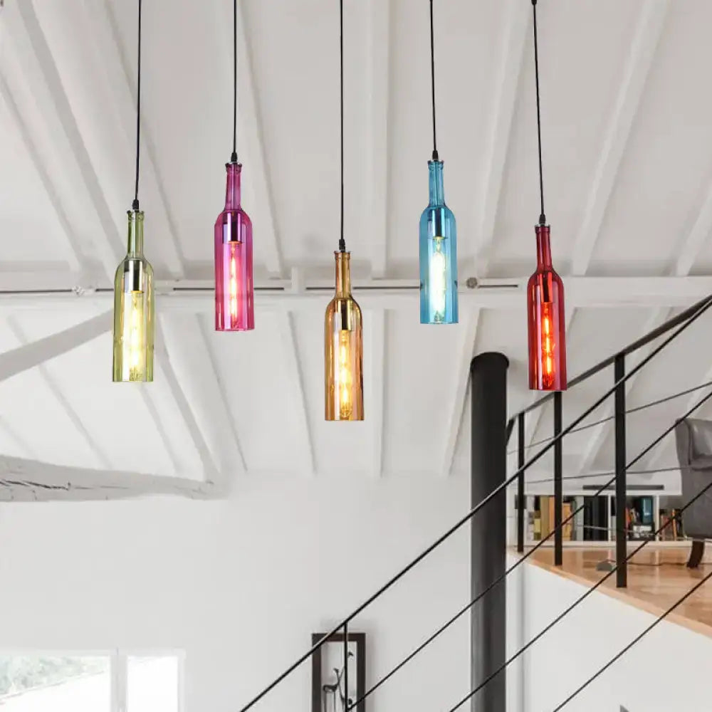 Decorbites vintage black bottle cluster pendant lamp with colorful glass shades hanging pendant lamp for restaurants 220v-240v 110v-120v