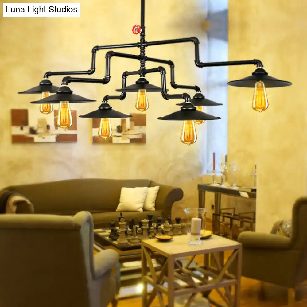 DecorBites vintage black island pendant lamp with 7 bulbs metallic pipe design living room pendant light fixture