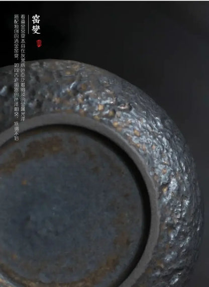 DecorBites™ vintage chinese retro ceramic vase featuring a textured dark gray surface with metallic flecks for home decor
