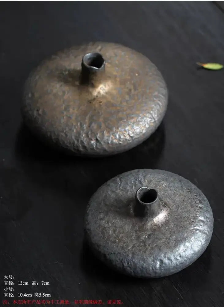 Two hand-forged hammered metal vases with a dark metallic finish for vintage chinese ceramic vase home decor