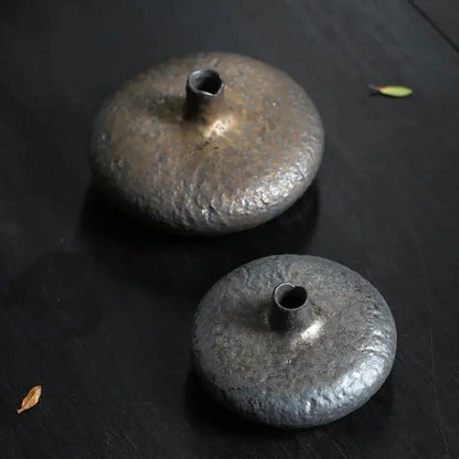 Two hand-forged hammered silver-toned metal vases with matte finish for vintage chinese retro home decor ceramic vase display