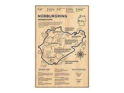 DecorBites™ vintage F1 Monaco Grand Prix racing poster featuring black ink Nürburgring track map on beige paper