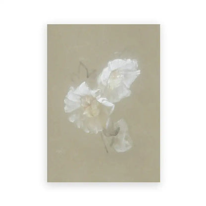 Soft impressionistic vintage oil painting wall art of white flowers on taupe background farmhouse landscape canvas