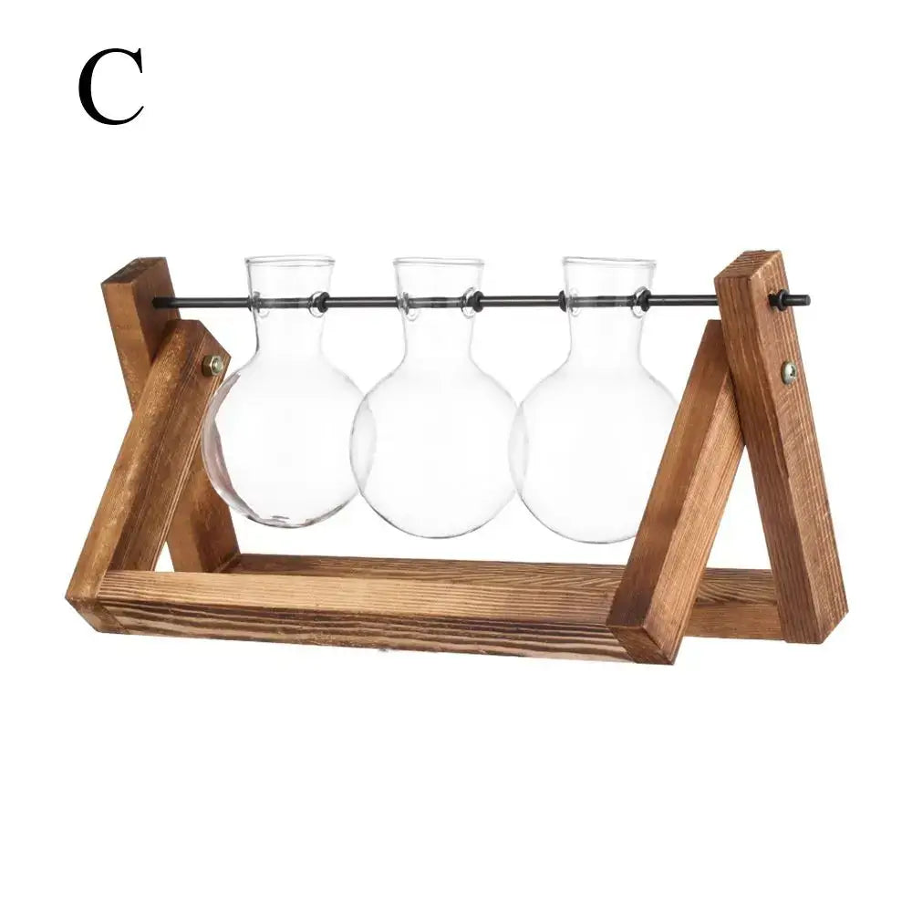 DecorBites™ vintage clear glass vase tray with hydroponic plant setup on a rustic wooden stand for bonsai flower pot use