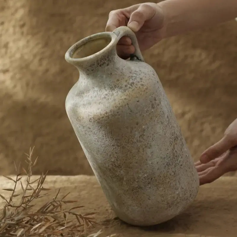 DecorBites™ vintage handmade ceramic vase speckled rust color matte finish single handle for home decor