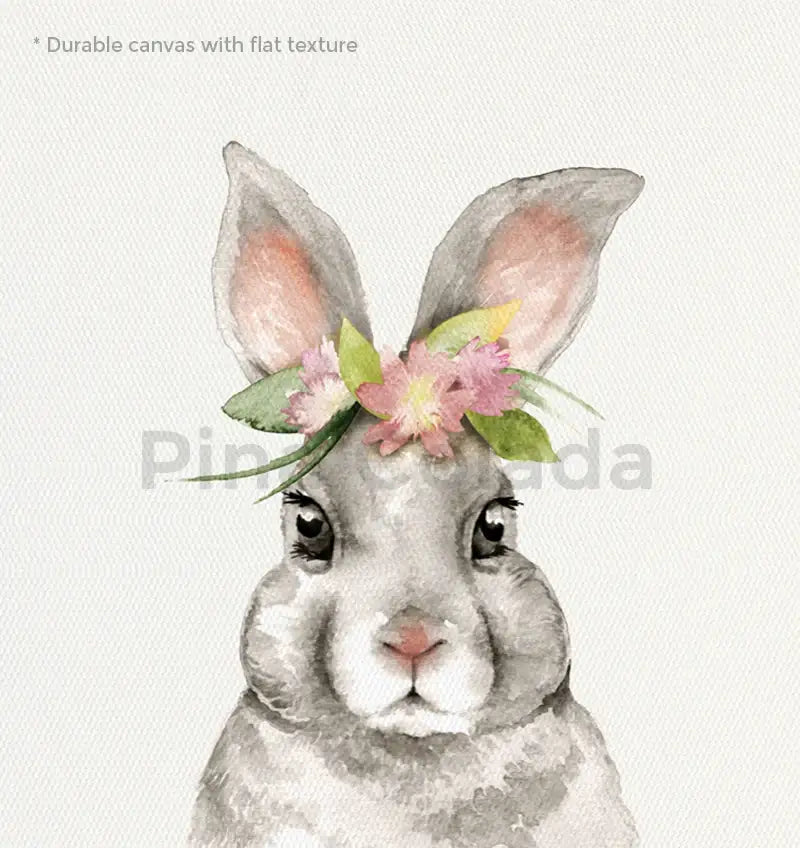 Decorbites™ vintage human anatomy canvas art print featuring a gray bunny with floral crown on durable canvas