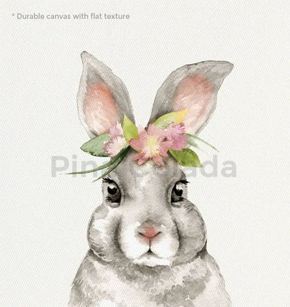 Decorbites™ vintage human anatomy canvas art print featuring a gray bunny with floral crown on durable canvas