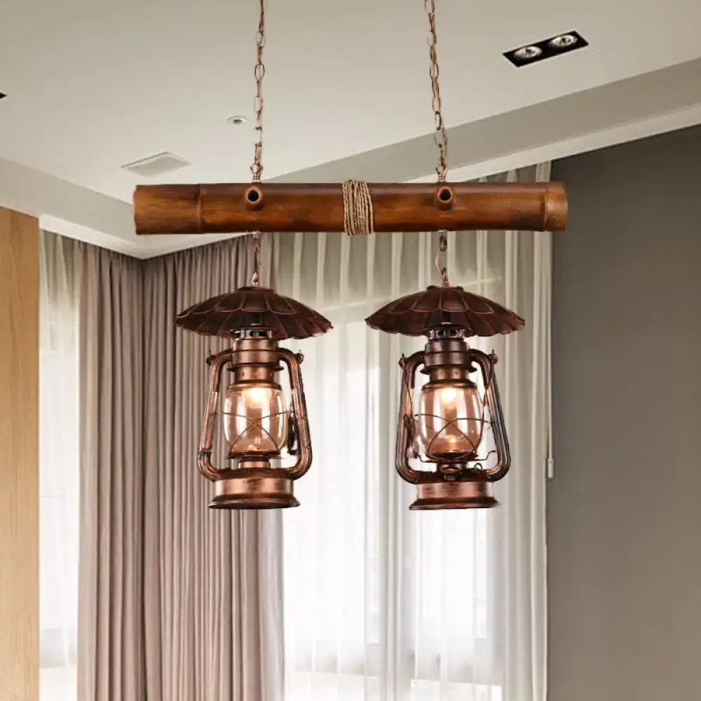 Rustic copper lanterns of decorbites vintage industrial 2-light island pendant in red brown kerosene metallic chandelier