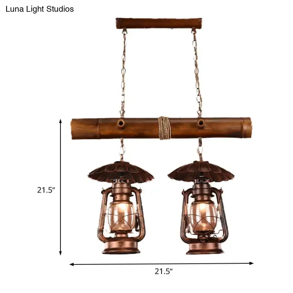 Rustic copper red brown decorbites vintage industrial 2-light island pendant kerosene metallic chandelier lighting