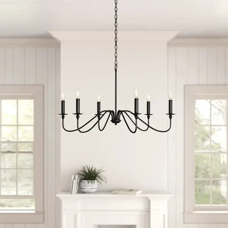 Decorbites vintage loft black wrought iron chandelier with six candle bulbs ideal for living room chandelier use