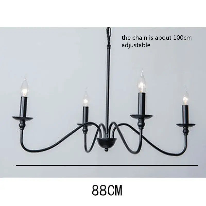 Black wrought iron decorbites™ vintage loft living room chandelier with five candle-style bulbs and adjustable chain