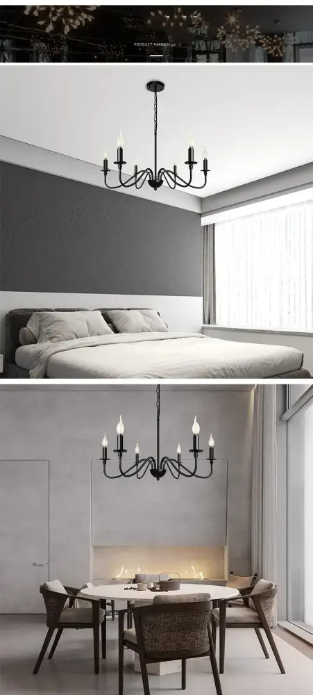 Black wrought iron decorbites vintage loft chandelier with candle-style bulbs ideal as a living room chandelier