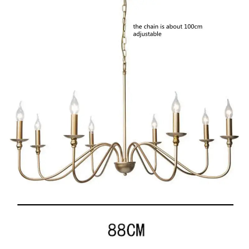 Decorbites vintage loft brass-finished living room chandelier with eight candle-style bulbs and adjustable 100cm chain