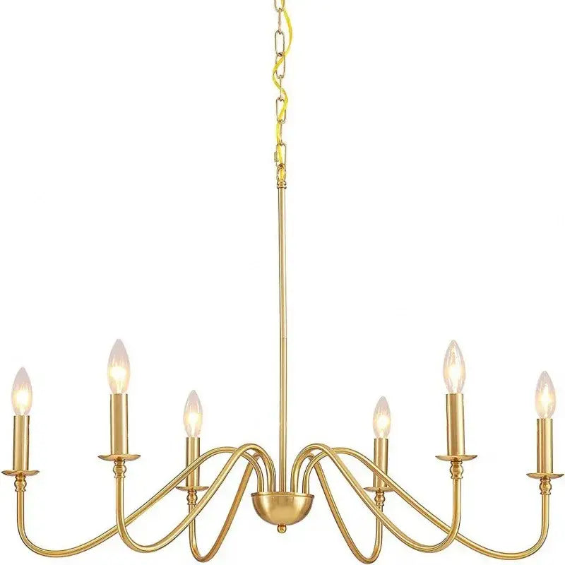 Decorbites™ vintage loft living room chandelier in gold-finished brass with six candle-style bulbs and central decorative bowl