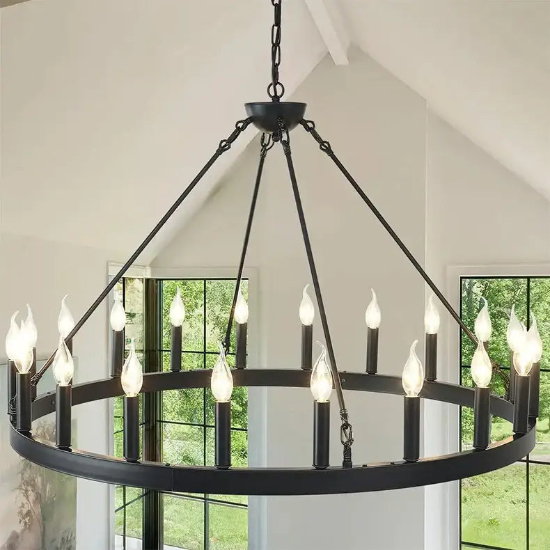 Black wrought iron pendant chandelier with 16 candle-style bulbs vintage modern led ceiling pendant light