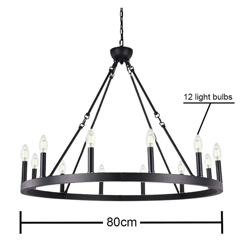 Black wrought iron vintage modern led pendant chandelier with 12 candle-style bulbs for vintage ceiling pendant lighting