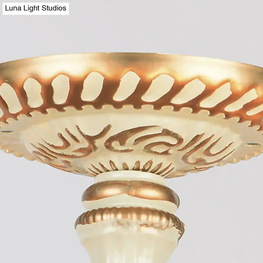 Gold and cream vintage multi-light chandelier with ornate carved pedestal and shelly shade for living room 220v-240v 110v-120v bowl hanging chandelier