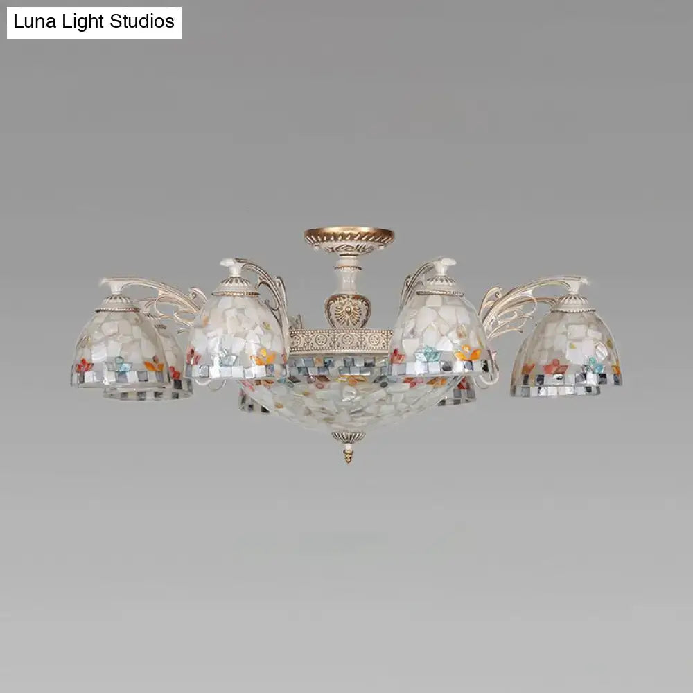 DecorBites vintage multi-light chandelier with shelly bell shades and gold mosaic arms for living room 220v-240v 110v-120v bowl hanging chandelier