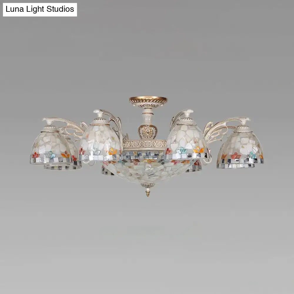 DecorBites vintage multi-light bowl hanging chandelier with white gold mosaic and floral shelly shades for living room 220v-240v 110v-120v
