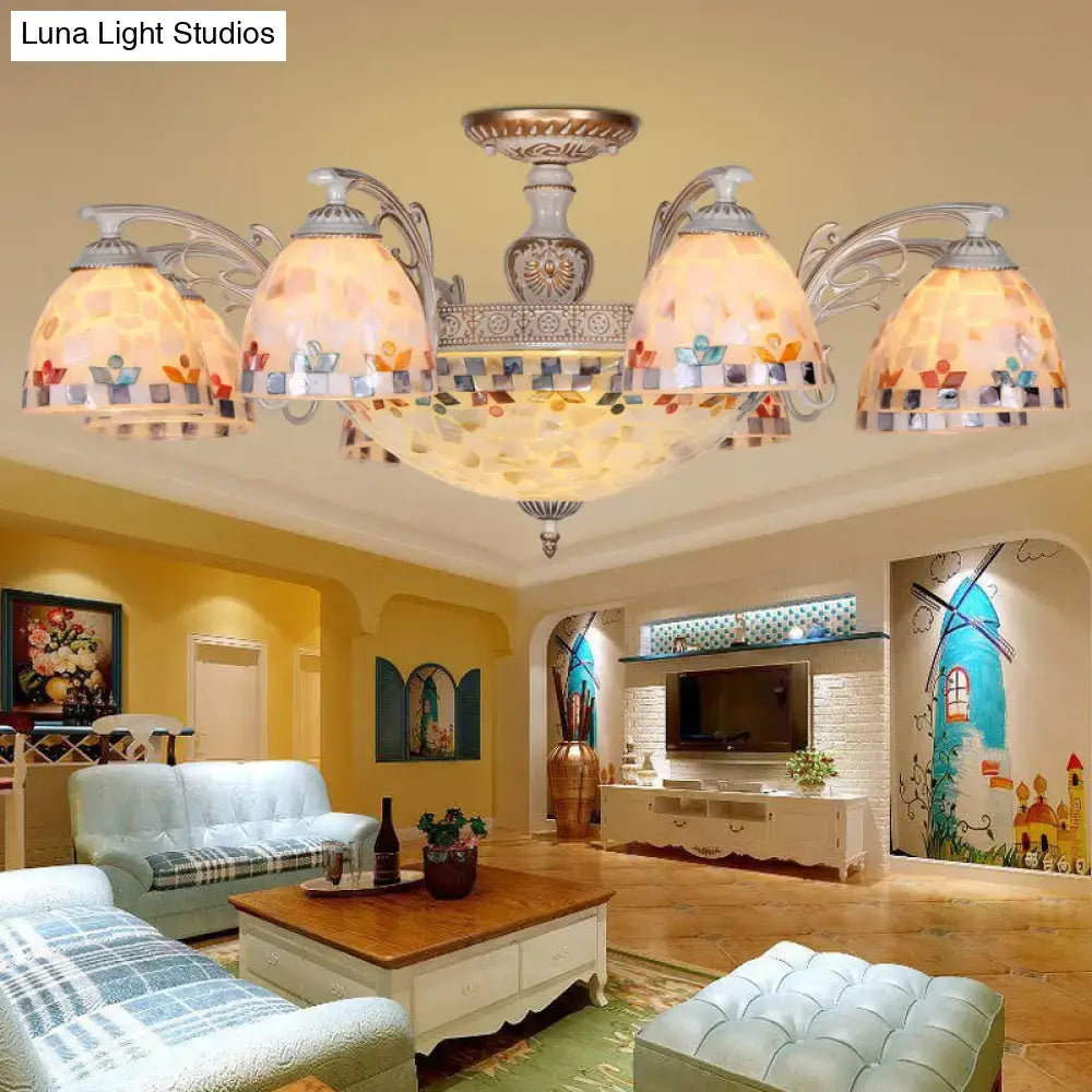 DecorBites™ vintage bowl hanging chandelier with silver-toned arms and colorful mosaic shades for living room 220v-240v 110v-120v