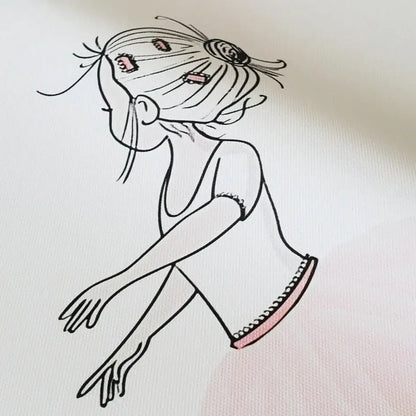 Decorbites™ vintage nordic abstract landscape dog canvas art featuring a delicate ballet girl line drawing with pink accents