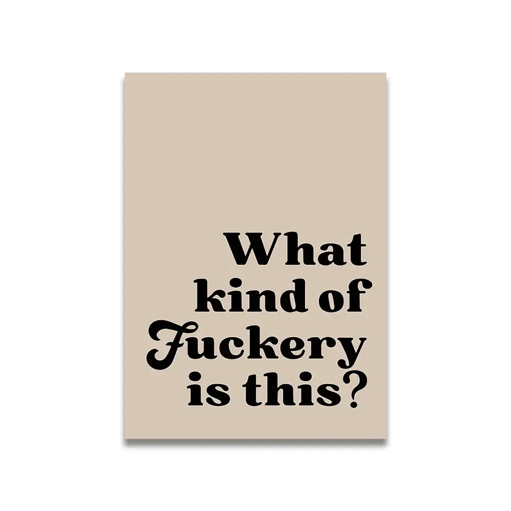 Beige rectangular canvas print with bold black text vintage pink cartoon decorbites™ wall art pink cartoon print