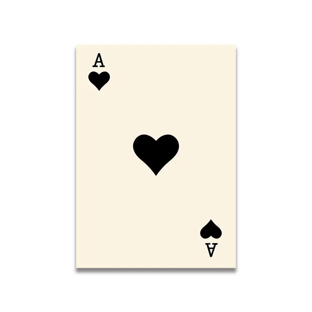 Cream-colored playing card with black heart and a in corners on decorbites™ vintage pink cartoon print canvas wall art
