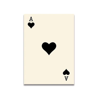 Cream-colored playing card with black heart and pink cartoon print on canvas wall art from decorbites vintage pink cartoon series