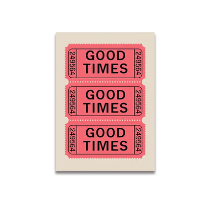 Decorbites vintage pink cartoon print canvas wall art featuring pink good times ticket-themed stacked design