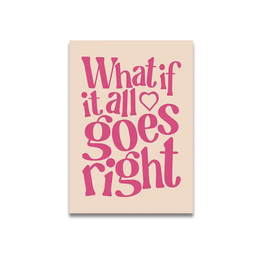 A vintage pink cartoon print beige canvas wall art by DecorBites featuring a heart symbol in motivational text
