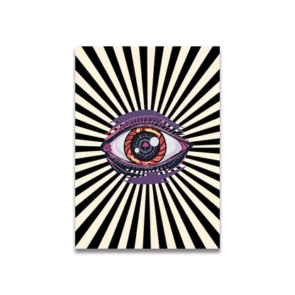 Decorbites™ vintage pink cartoon canvas wall art featuring a stylized eye with purple iris and red-orange pupil