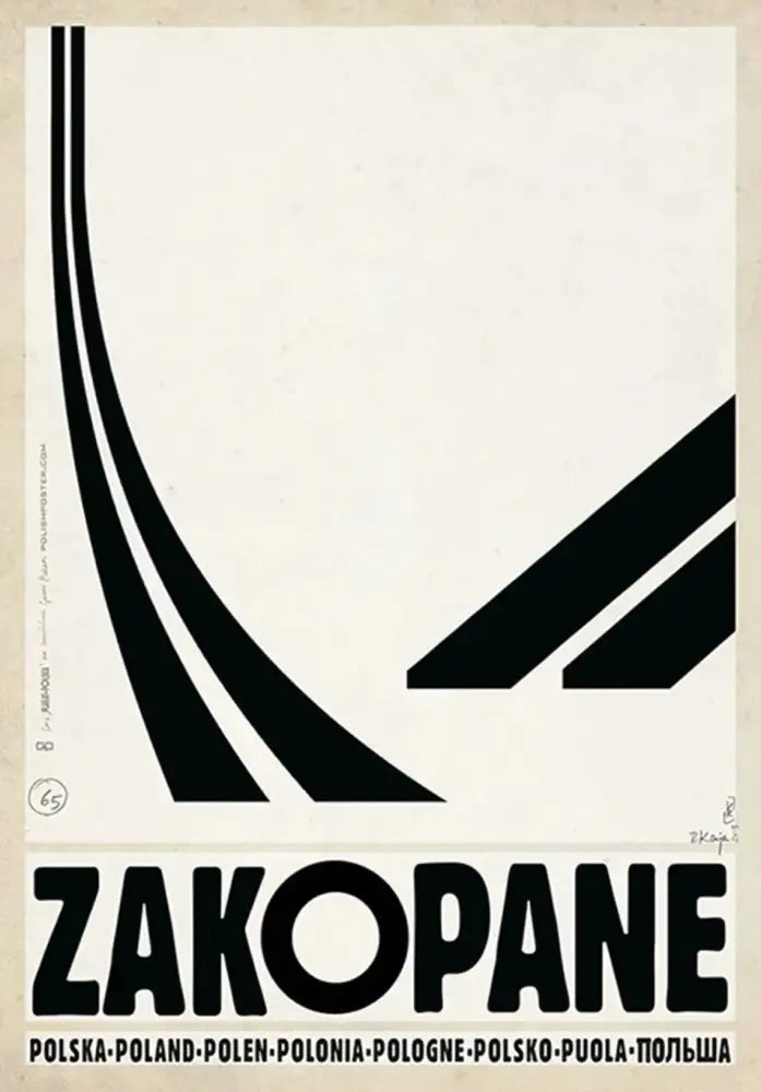DecorBites™ vintage Poland city posters canvas print with black geometric lines and bold text on cream background