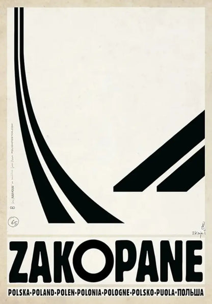 DecorBites™ vintage Poland city posters canvas print with black geometric lines and bold text on cream background