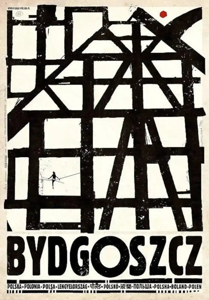 Black and white abstract vintage poland city posters canvas print featuring bold geometric lines and bydgoszcz text