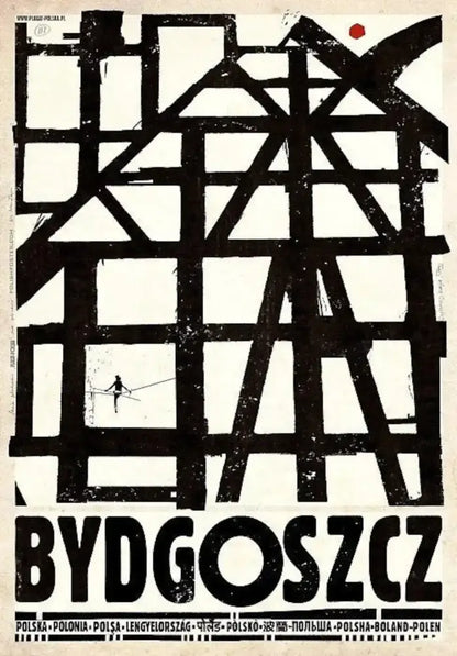 Black and white abstract vintage poland city posters canvas print featuring bold geometric lines and bydgoszcz text