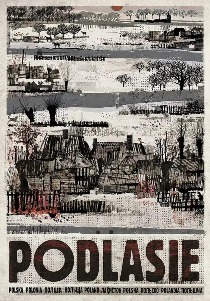 Decorbites™ vintage poland city posters canvas print featuring bold dark red podlasie lettering on a vintage-style design