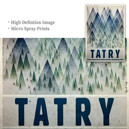 Decorbites vintage poland city posters canvas print featuring stylized blue and green mountain range with tatry text