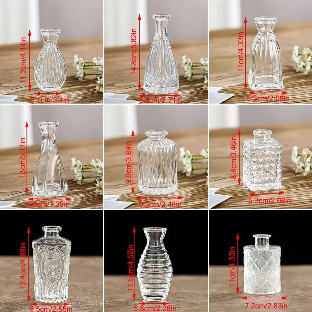 Clear glass vintage relief vases with intricate cut and textured designs for hydroponic plants by DecorBites™