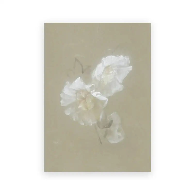 Decorbites vintage summer landscape canvas print featuring a soft oil painting of white flowers on taupe background