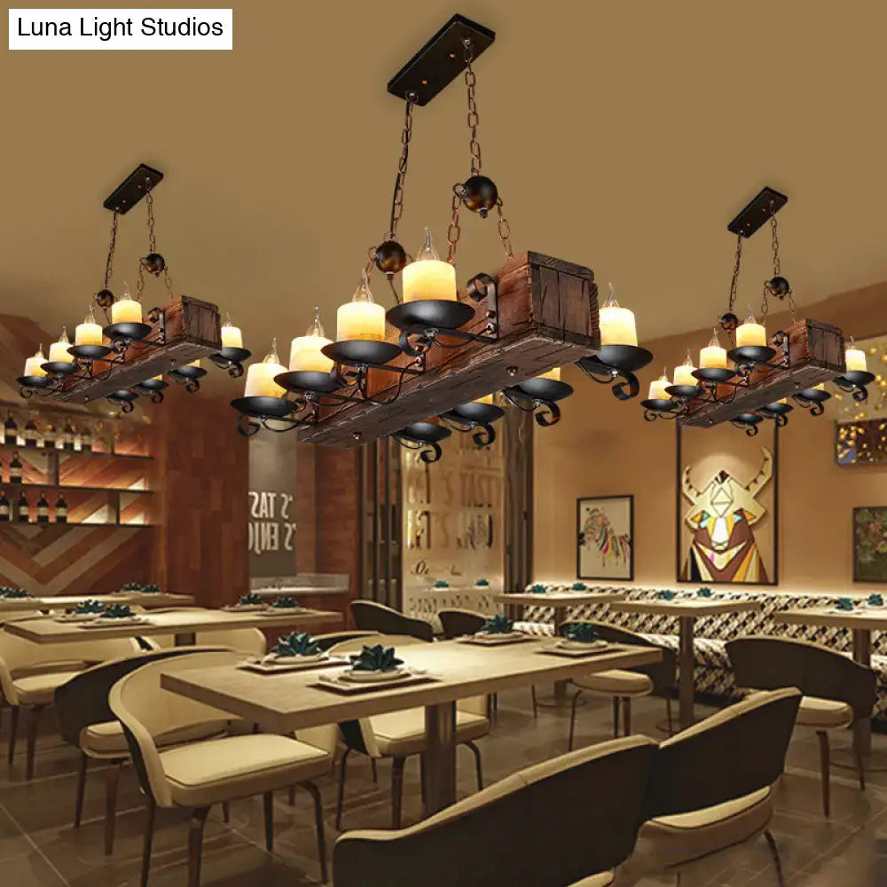 DecorBites™ vintage wood candelabra chandelier rustic wooden 8-light pendant fixture with black metal accents 220v-240v 110v-120v