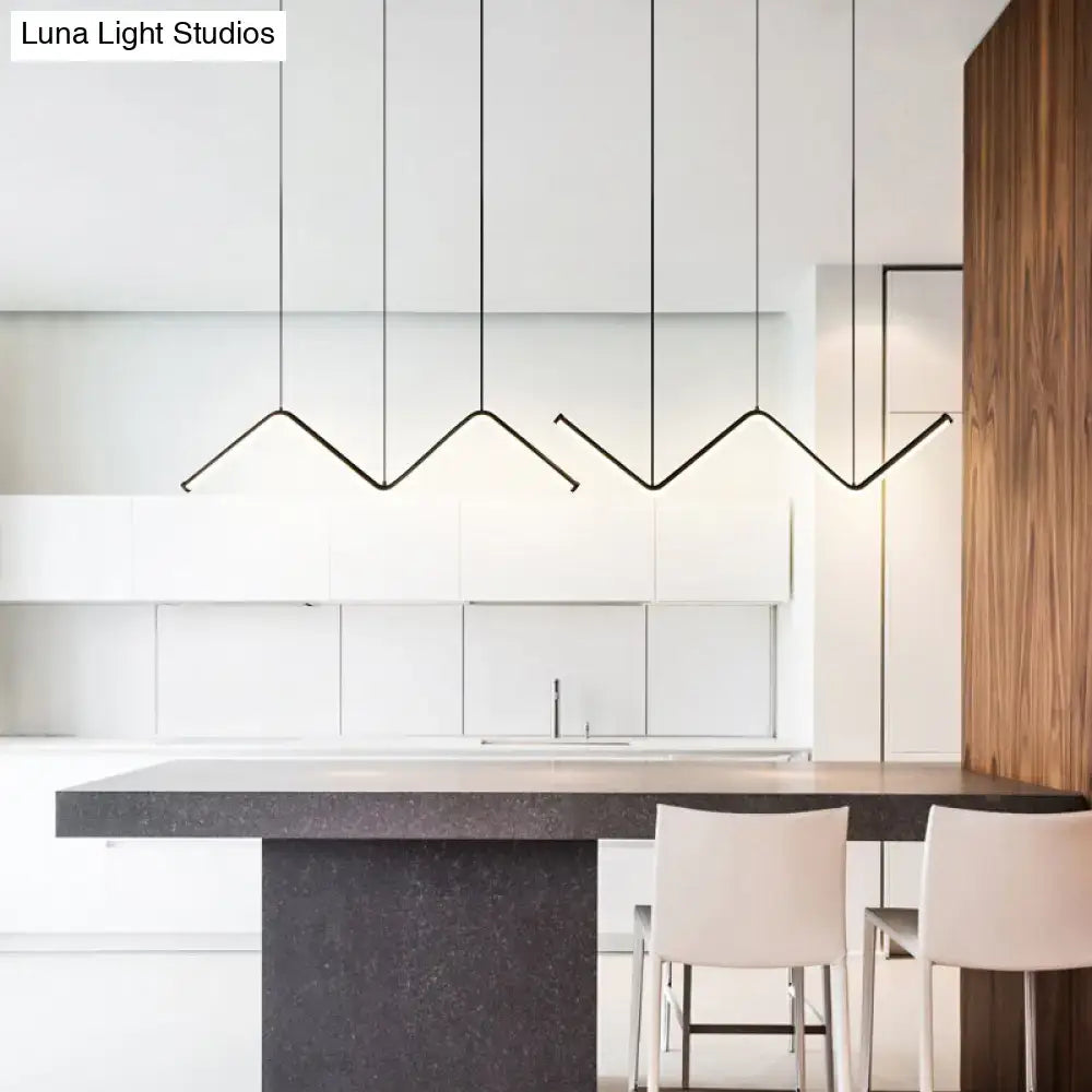 Modern black metal decorbites w-shaped pendant light fixture with zigzag design for dining room island lighting