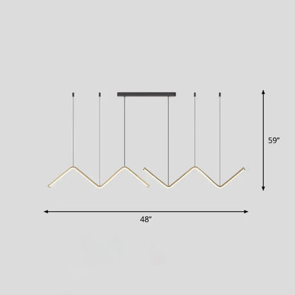 Modern zigzag black metal pendant light fixture with warm linear illumination for dining room by decorbites