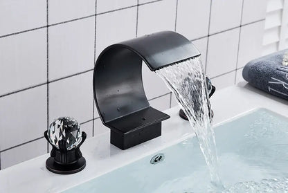 Black waterfall bathroom basin faucet with crystal knob decorbites™ hot cold mixer for bathroom basin use