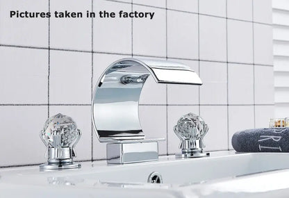 Decorbites waterfall bathroom basin faucet chrome finished with crystal knob handles hot cold mixer