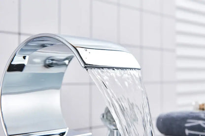 Decorbites waterfall bathroom basin faucet with chrome finish and sleek curved design for hot cold mixer use