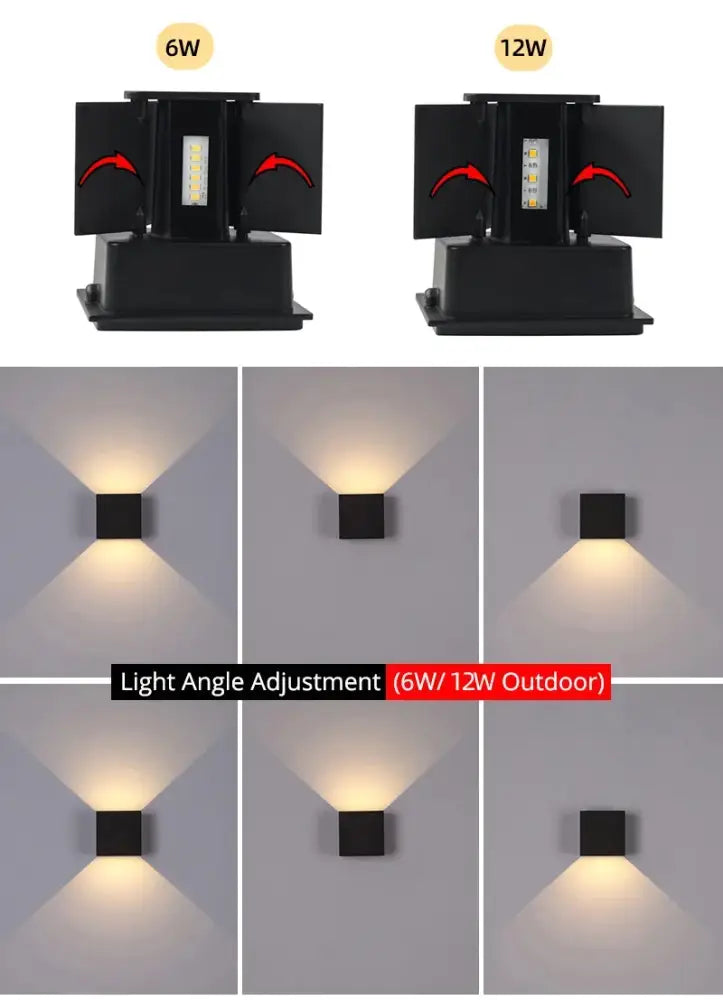 Black square aluminum led wall light with adjustable angle and led bulbs for outdoor and indoor use by DecorBites