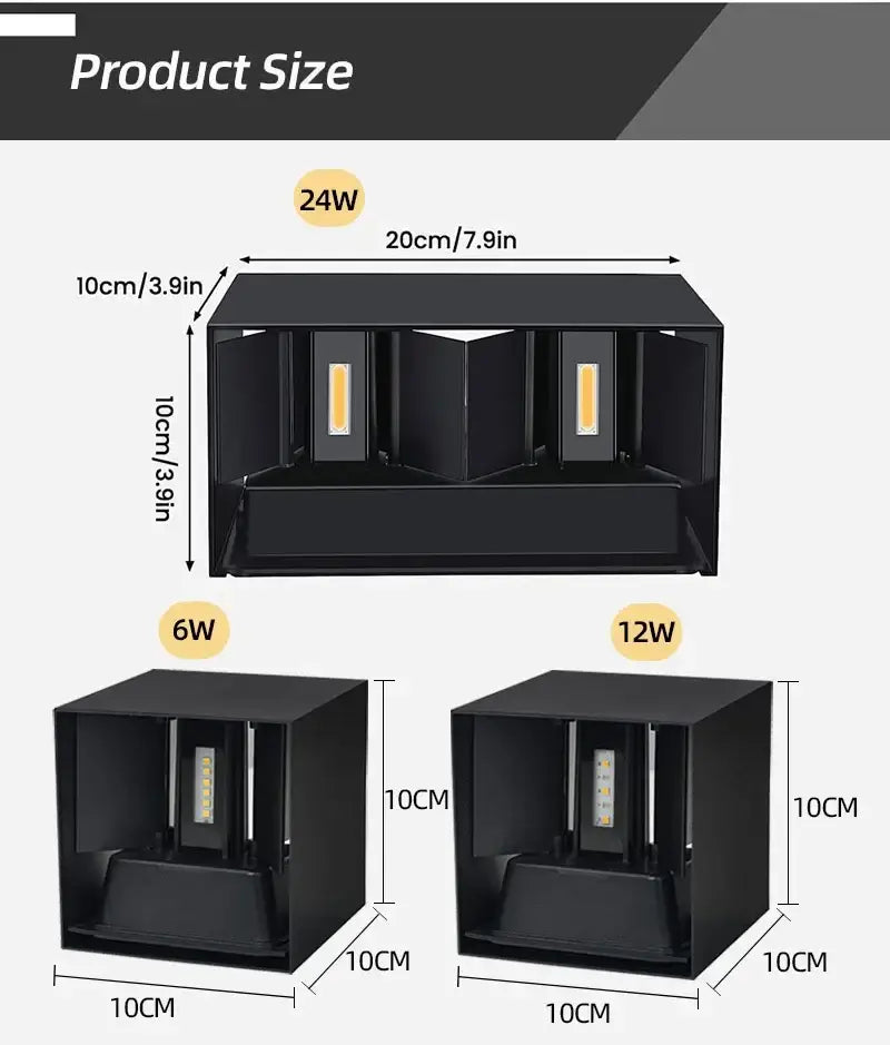 Decorbites waterproof aluminum led wall lamp black rectangular wall light with three light modules for indoor outdoor use