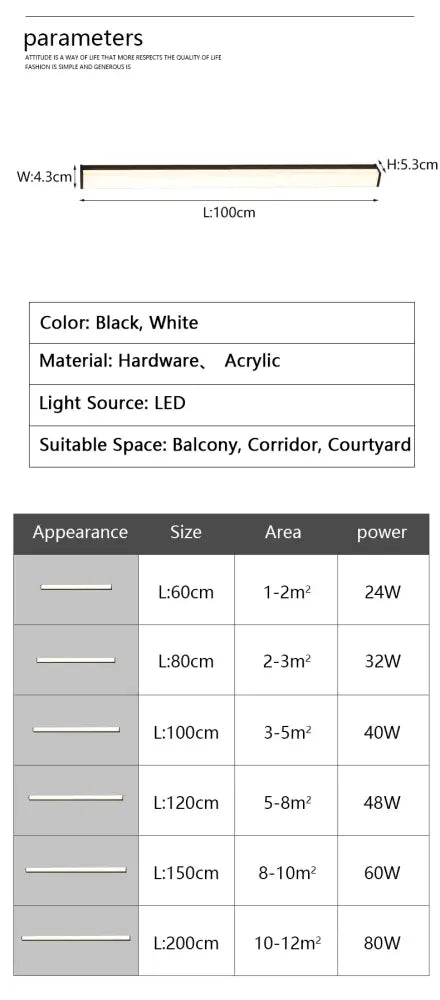 Black led long strip wall light made of hardware and acrylic for waterproof led outdoor use by DecorBites™