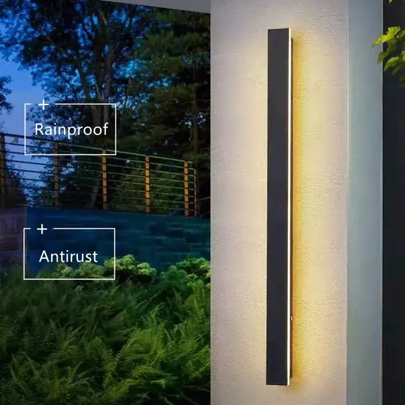 DecorBites waterproof led outdoor wall light modern black rectangular wall light with warm yellow led long wall illumination